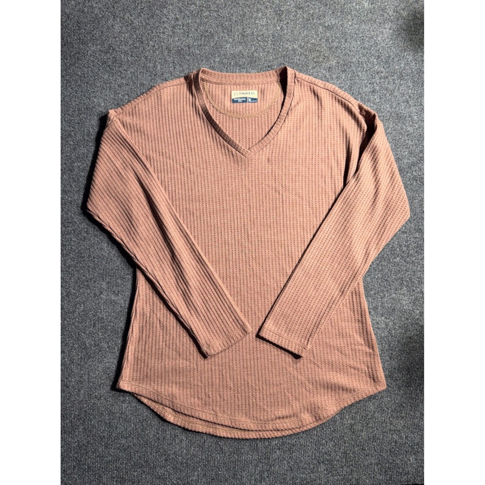 Magellan Outdoors Womens Boyfriend Fit Waffle Knit V-Neck Top Mauve Medium